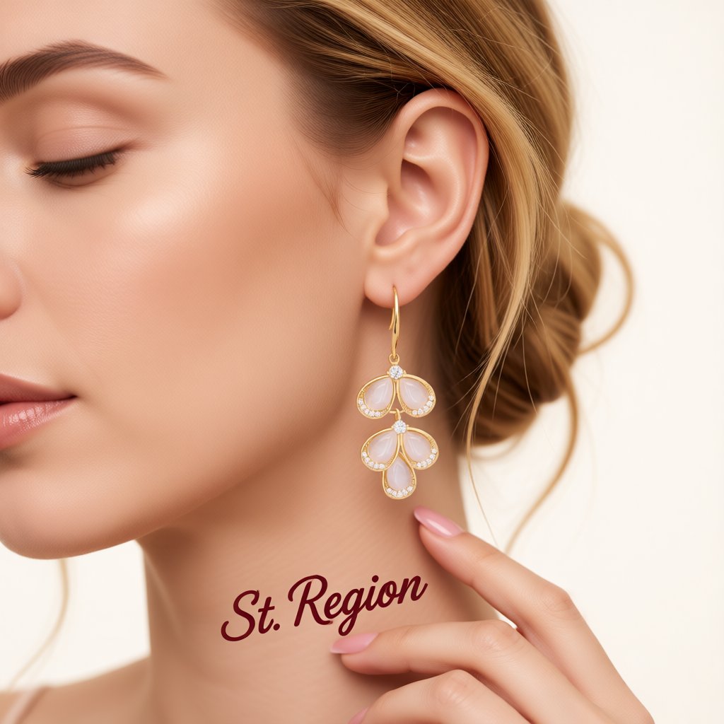 Cubic Zirconia and Cat's Eye Teardrop Cluster Drop Earrings, drop earrings for women, botanical inspired, styled look