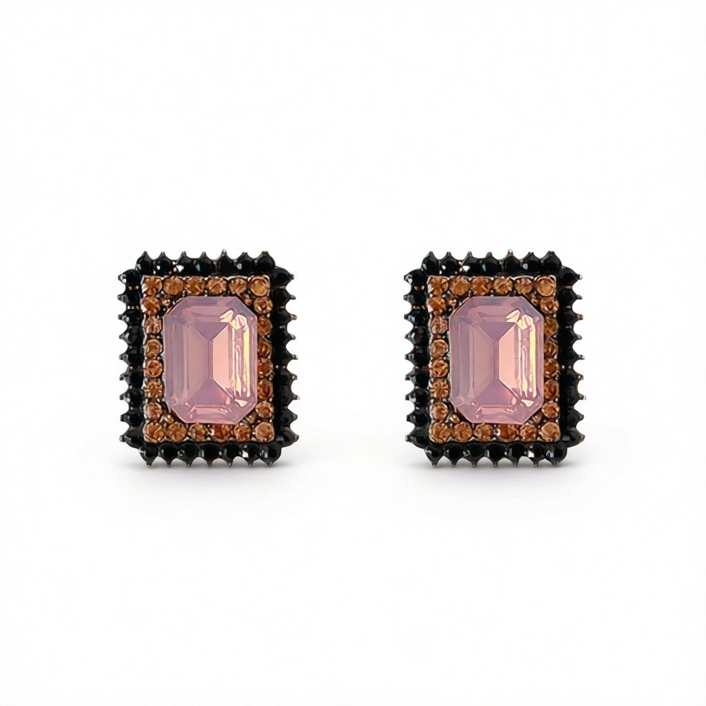 Pink Crystal and Cubic Zirconia Square Stud Earrings, cubic zirconia stud earrings for women, side view