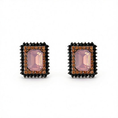 Pink Crystal and Cubic Zirconia Square Stud Earrings, cubic zirconia stud earrings for women, side view