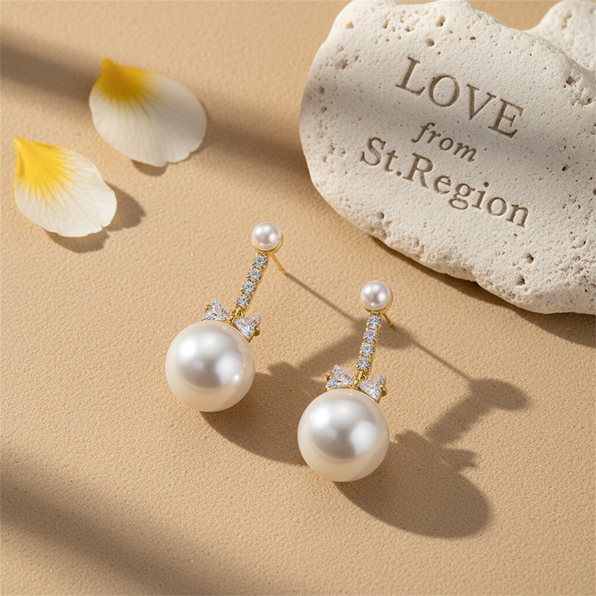 Crystal and Cubic Zirconia Pearl 18K Gold-Plated Bow Drop Earrings, gold drop earrings for women, lifestyle look