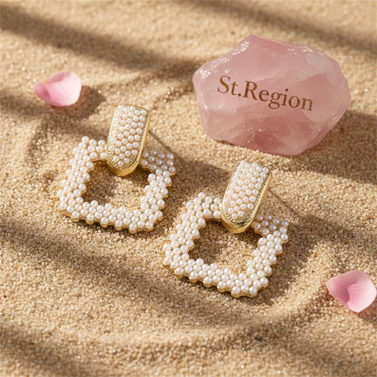 Pearl and 18K Gold-Plated Open Square Drop Earrings, gold drop earrings for women, botanical inspired, lifestyle look