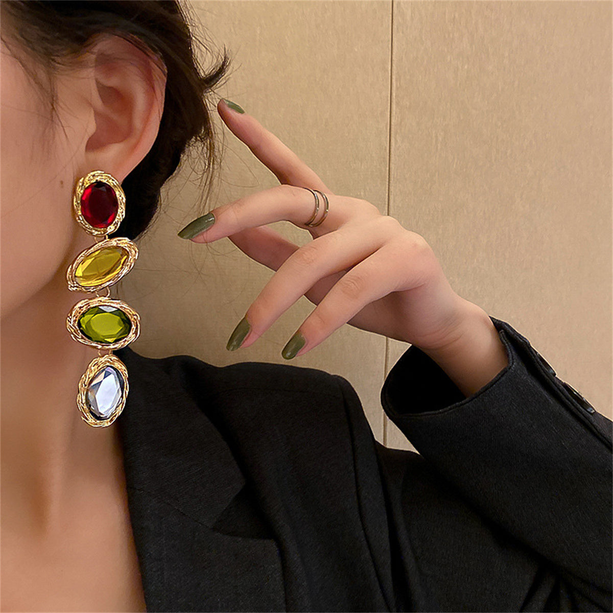 Colored Crystal & 18K Gold-Plated Oval Twist Drop Earrings