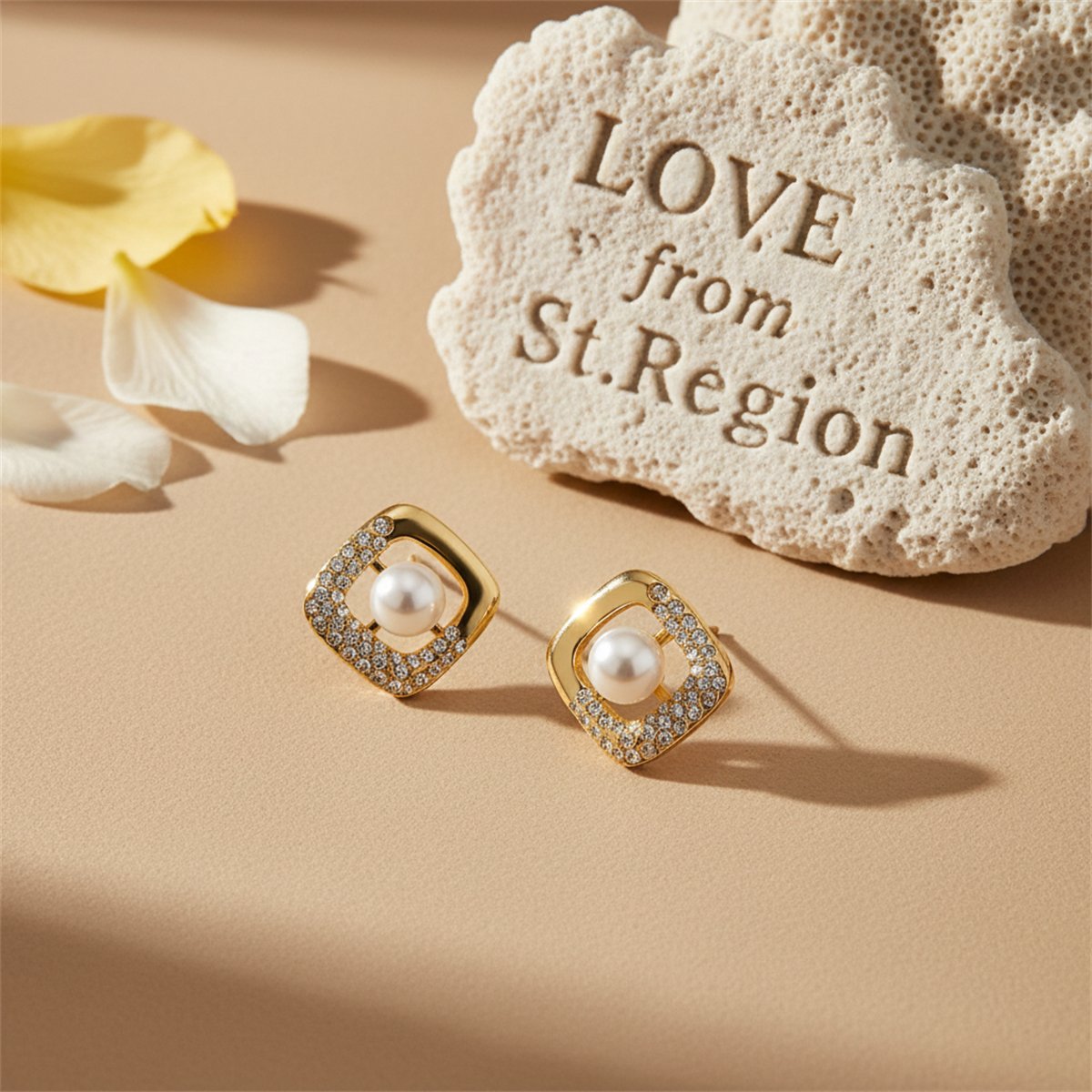 Cubic Zirconia and Pearl Square Stud Earrings, stud earrings for women, elegant gift for her, lifestyle look