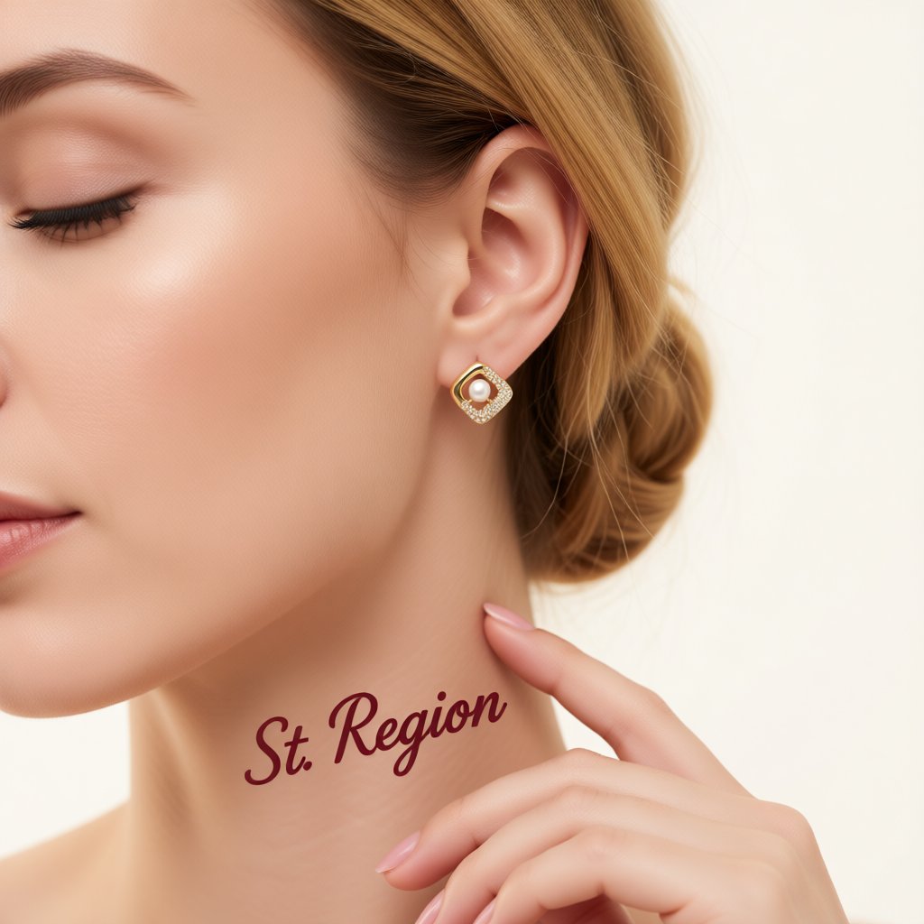 Cubic Zirconia and Pearl Square Stud Earrings, stud earrings for women, elegant gift for her, styled look