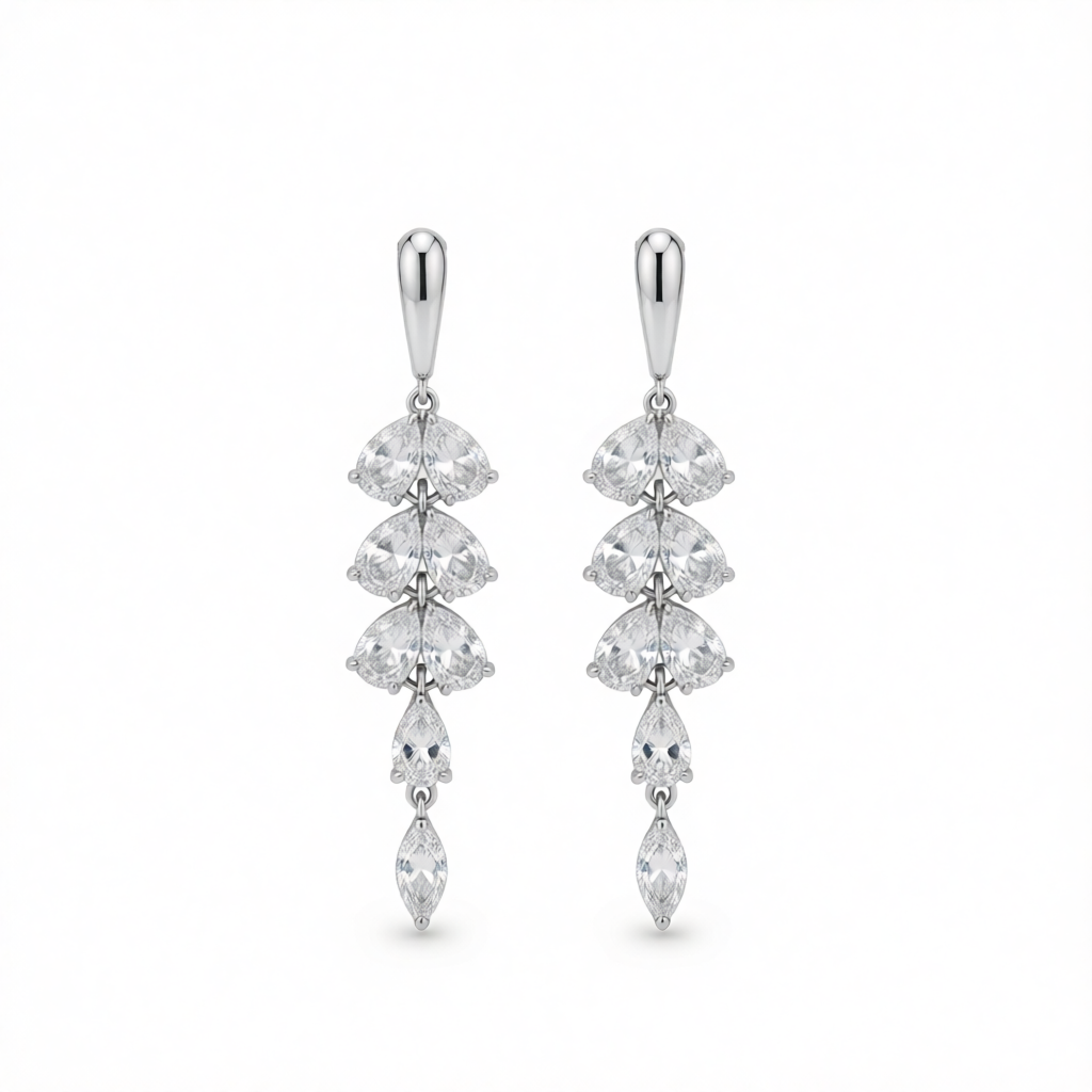 Crystal & Silver-Plated Leaves Drop Earrings
