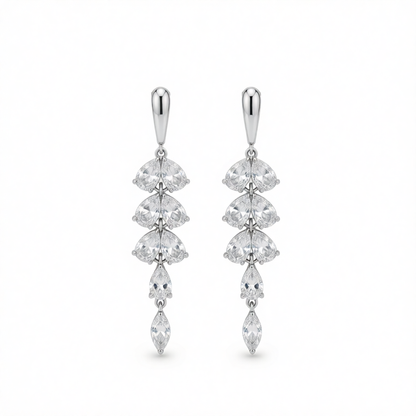 Crystal & Silver-Plated Leaves Drop Earrings