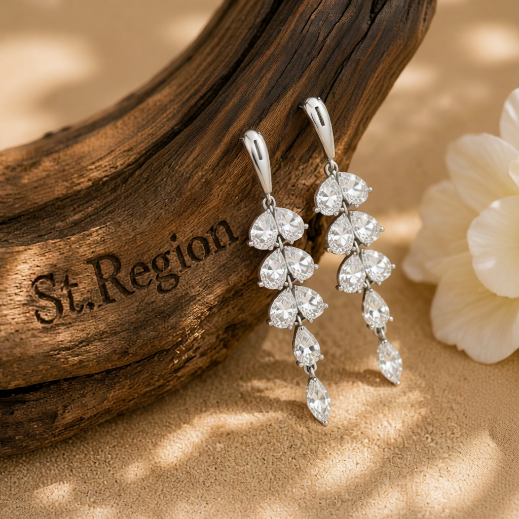 Crystal & Silver-Plated Leaves Drop Earrings