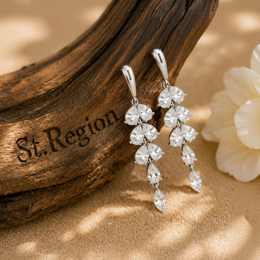 Crystal & Silver-Plated Leaves Drop Earrings