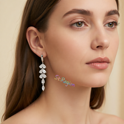 Crystal & Silver-Plated Leaves Drop Earrings