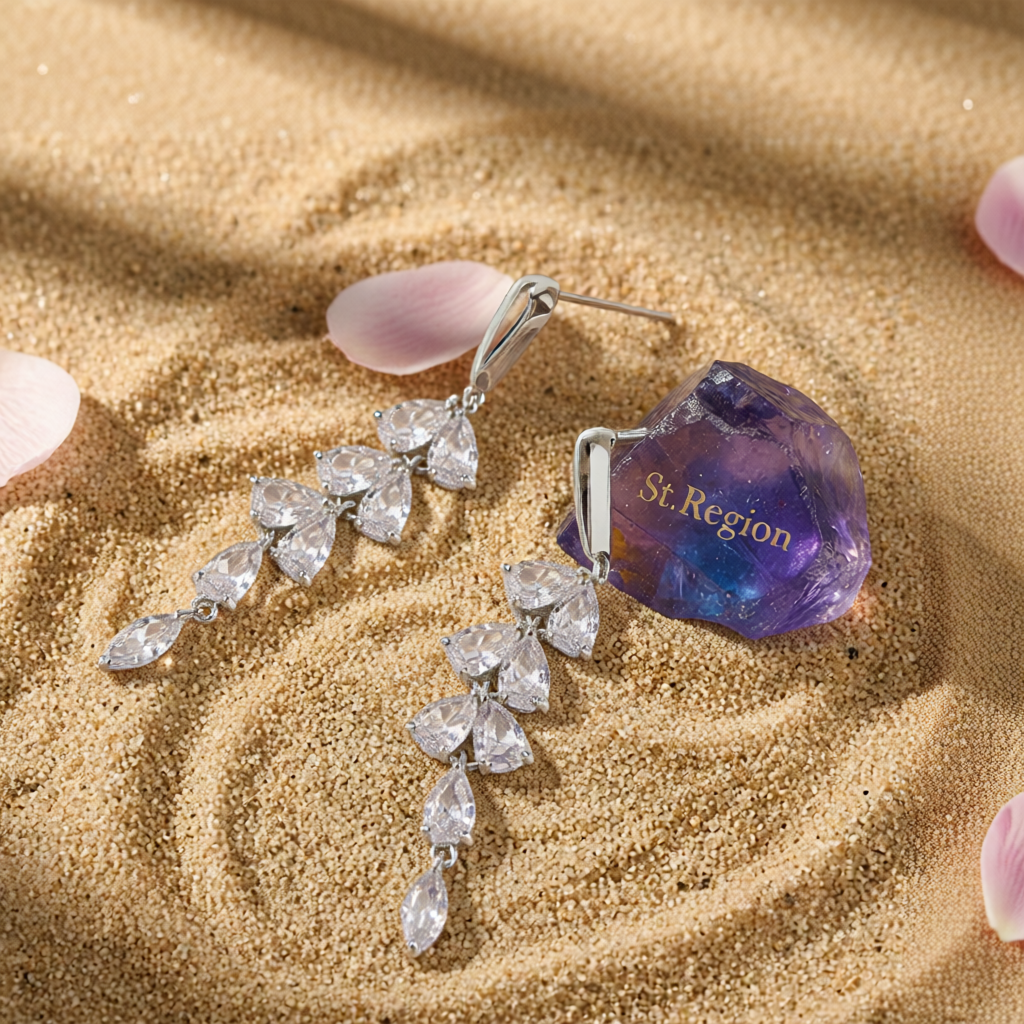Crystal & Silver-Plated Leaves Drop Earrings