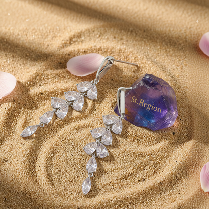 Crystal & Silver-Plated Leaves Drop Earrings