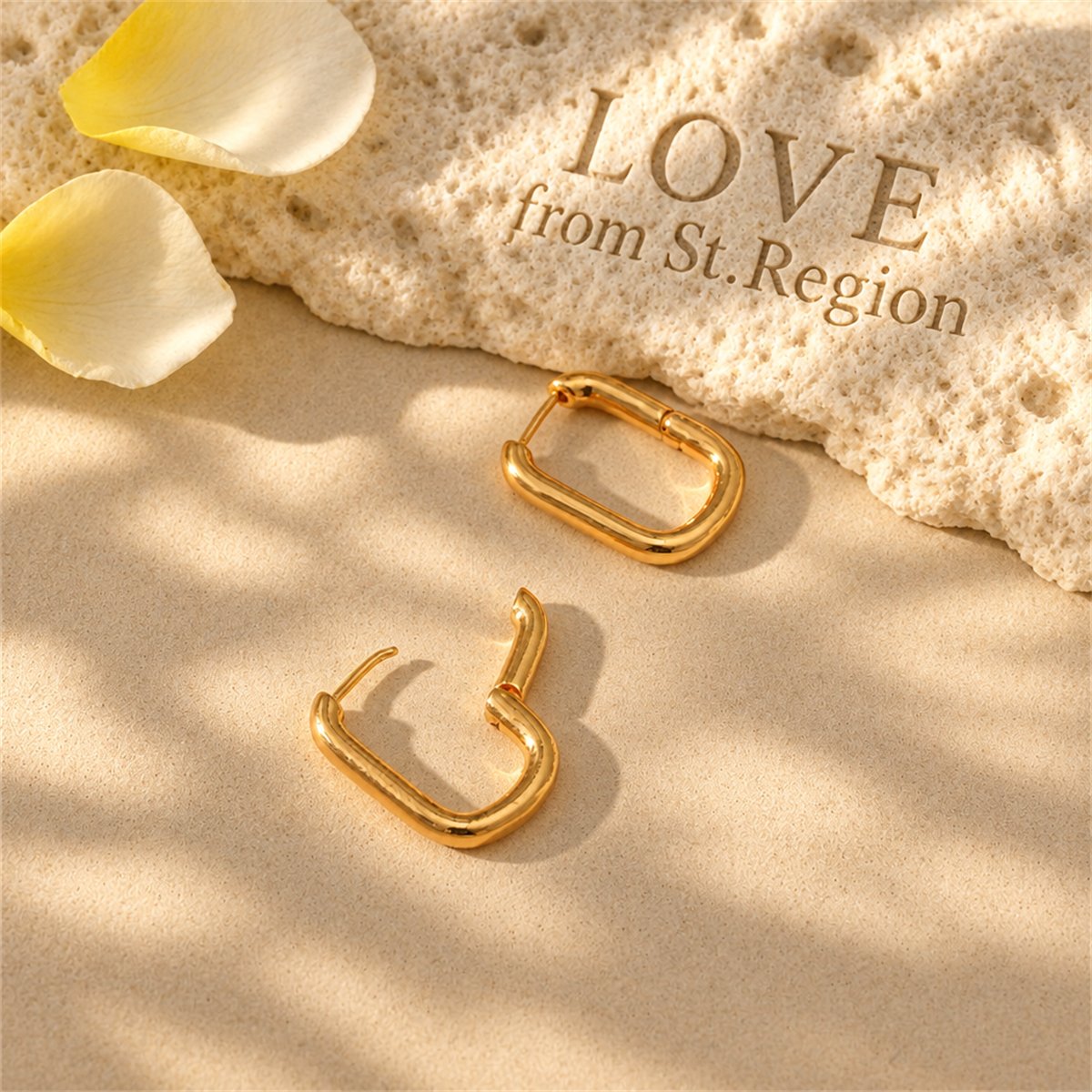 18K Gold-Plated Open Square Huggie Earrings, gold huggie earrings, elegant gift for her, lifestyle look