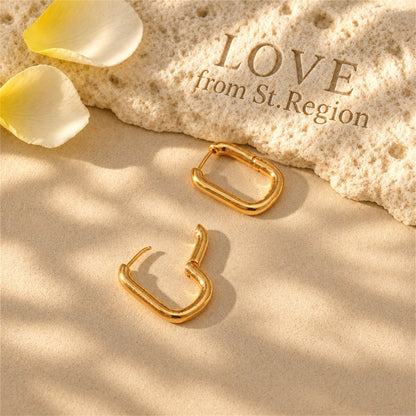 18K Gold-Plated Open Square Huggie Earrings, gold huggie earrings, elegant gift for her, lifestyle look