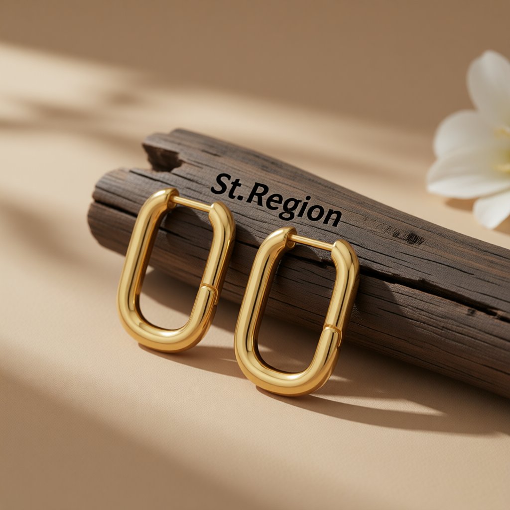 18K Gold-Plated Open Square Huggie Earrings, gold huggie earrings, elegant gift for her, front view