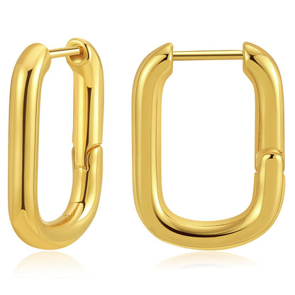 18K Gold-Plated Open Square Huggie Earrings, gold huggie earrings, elegant gift for her, side view