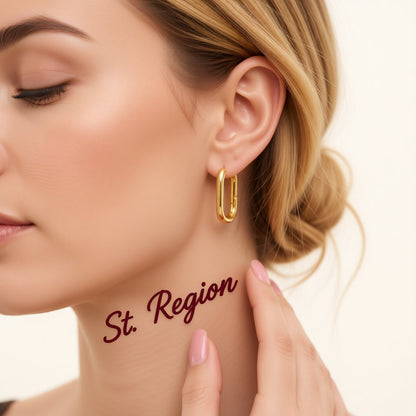 18K Gold-Plated Open Square Huggie Earrings, gold huggie earrings, elegant gift for her, styled look