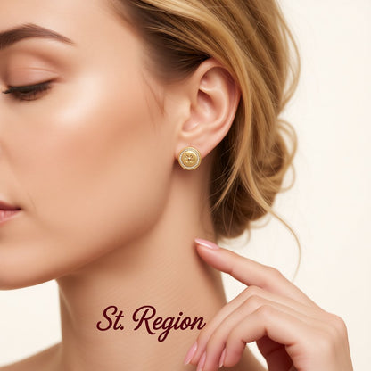 Cubic Zirconia and 18K Gold-Plated Button Stud Earrings, gold stud earrings for women, botanical inspired, styled look