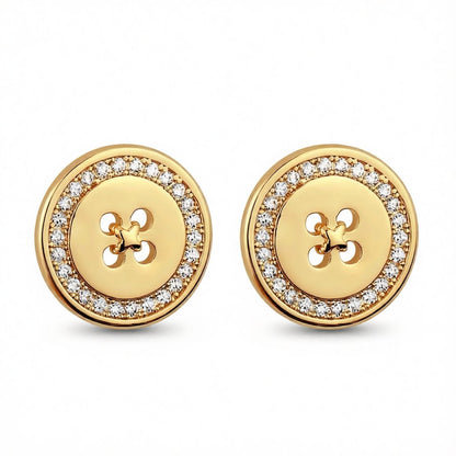 Cubic Zirconia and 18K Gold-Plated Button Stud Earrings, gold stud earrings for women, botanical inspired, side view