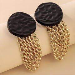 Black Enamel & 18K Gold-Plated Chain Drop Earrings