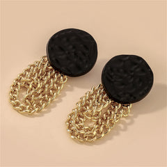 Black Enamel & 18K Gold-Plated Chain Drop Earrings
