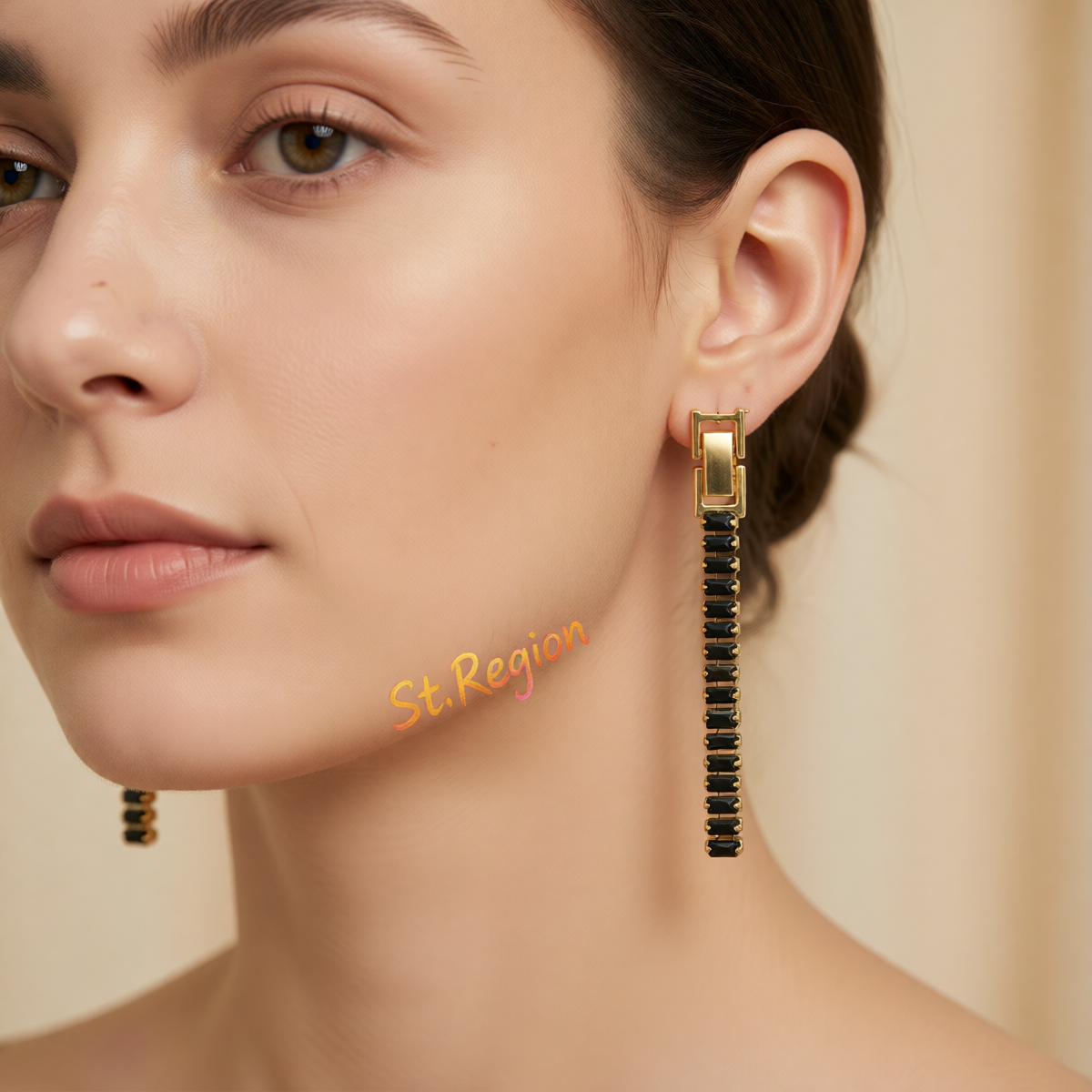 Black Crystal & 18K Gold-Plated Belt Drop Earrings