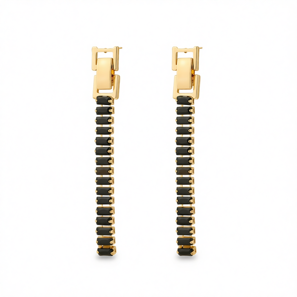 Black Crystal & 18K Gold-Plated Belt Drop Earrings