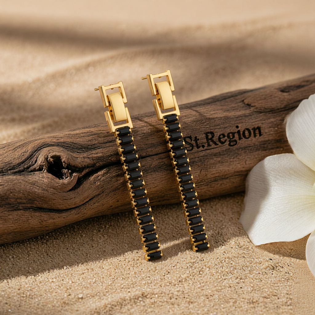 Black Crystal & 18K Gold-Plated Belt Drop Earrings