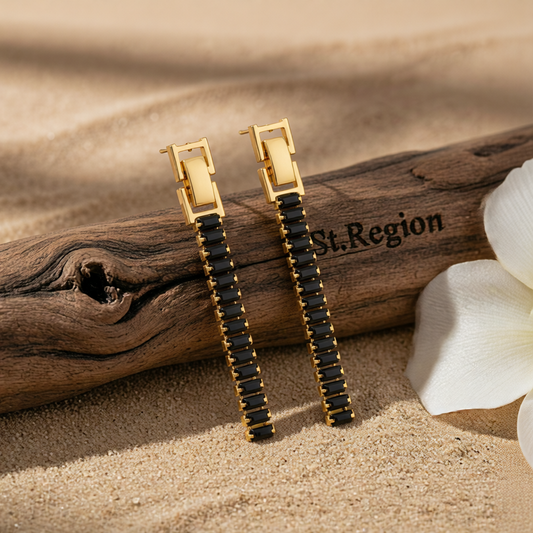 Black Crystal & 18K Gold-Plated Belt Drop Earrings