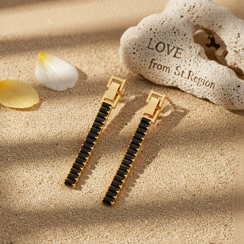 Black Crystal & 18K Gold-Plated Belt Drop Earrings