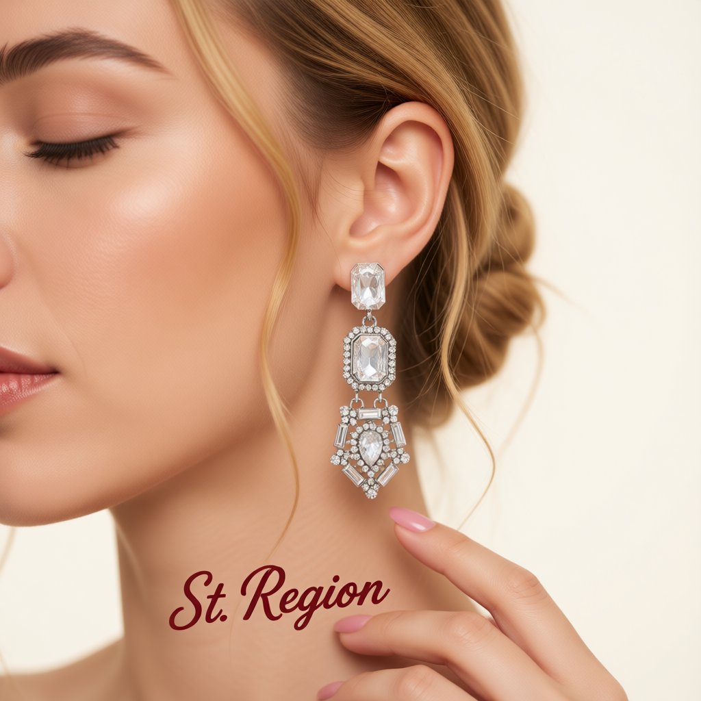 Cubic Zirconia and Crystal Geometric Drop Earrings, drop earrings for women, dainty minimalist design, styled look