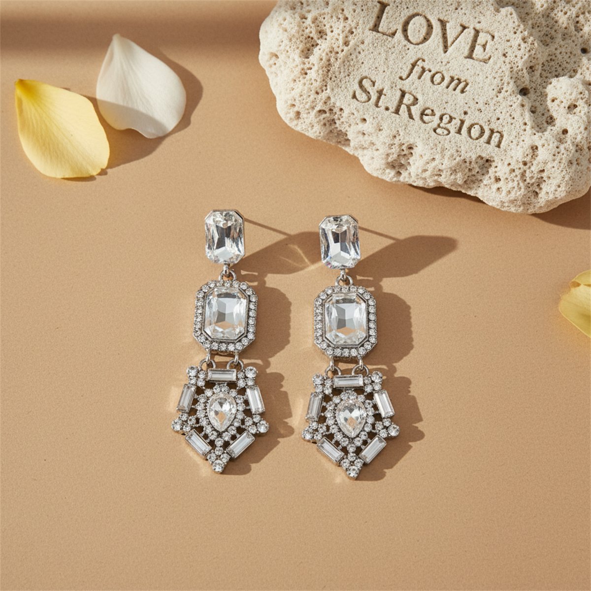 Cubic Zirconia and Crystal Geometric Drop Earrings, drop earrings for women, dainty minimalist design, lifestyle look