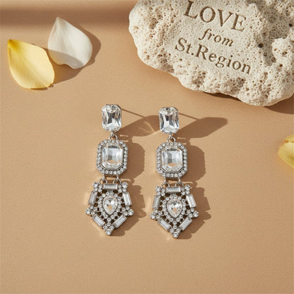 Cubic Zirconia and Crystal Geometric Drop Earrings, drop earrings for women, dainty minimalist design, lifestyle look