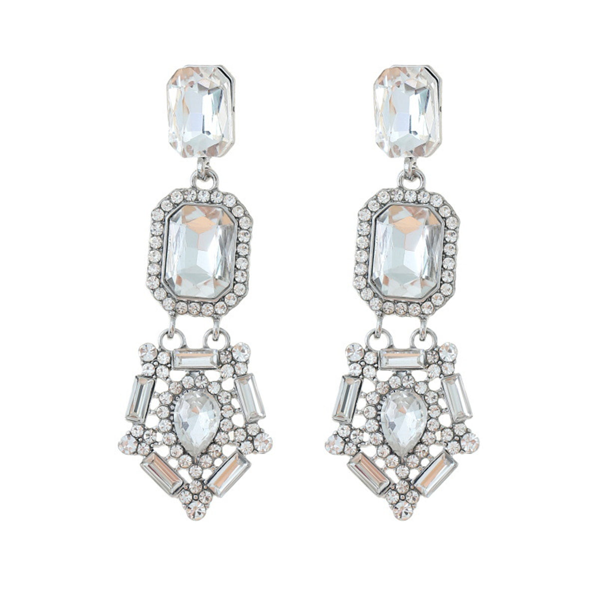 Cubic Zirconia and Crystal Geometric Drop Earrings, drop earrings for women, dainty minimalist design, side view