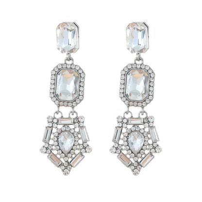 Cubic Zirconia and Crystal Geometric Drop Earrings, drop earrings for women, dainty minimalist design, side view