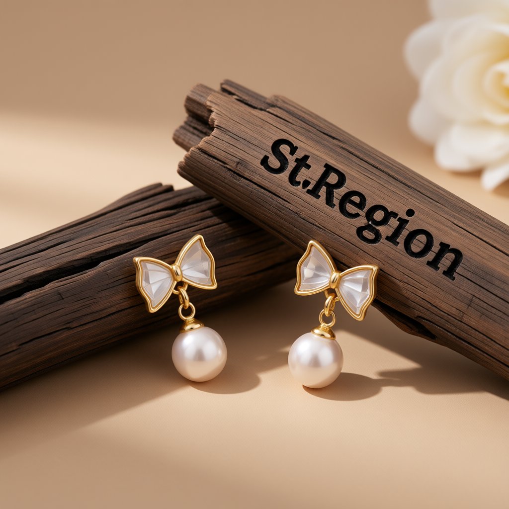 White Shell and Pearl 18K Gold-Plated Bow Round Drop Earrings, gold drop earrings for women, front view