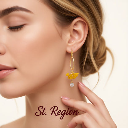 Yellow Acrylic and Cubic Zirconia 18K Gold-Plated Floral Drop Earrings, gold drop earrings for women, styled look