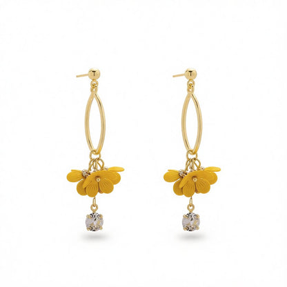 Yellow Acrylic and Cubic Zirconia 18K Gold-Plated Floral Drop Earrings, gold drop earrings for women, side view