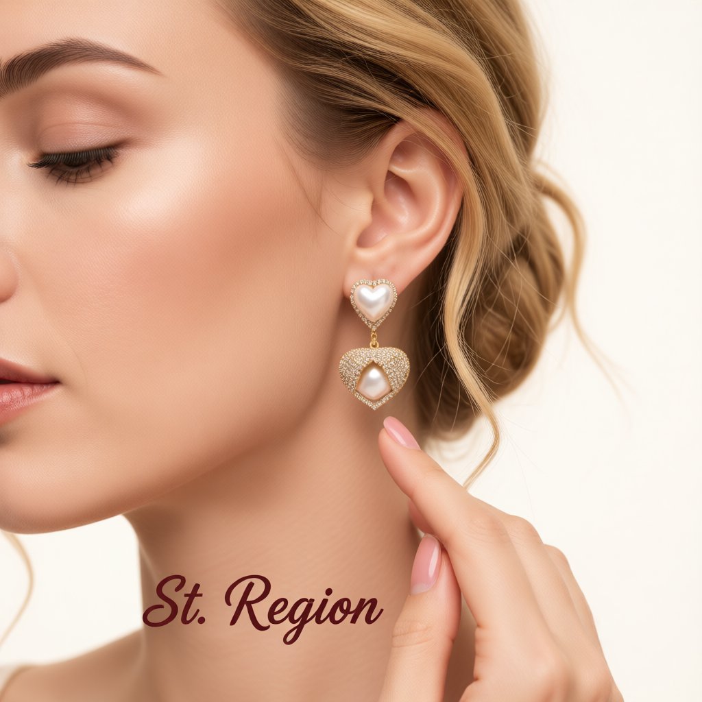 Cubic Zirconia and Pearl 18K Gold-Plated Double Heart Drop Earrings, gold drop earrings for women, styled look
