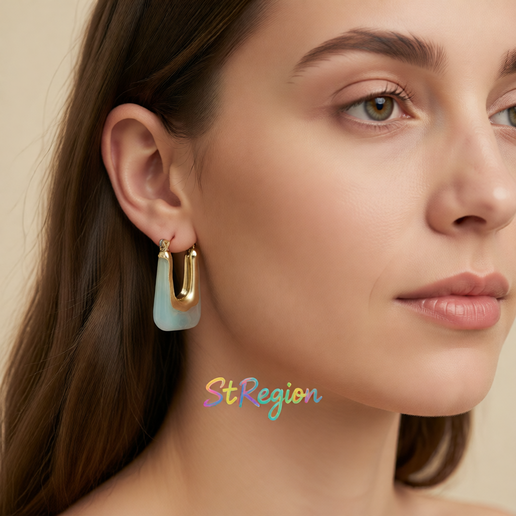 Blue Resin & 18K Gold-Plated U-Shape Huggie Earring