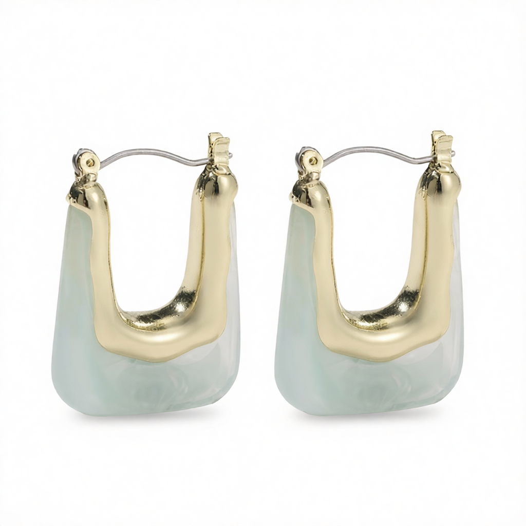 Blue Resin & 18K Gold-Plated U-Shape Huggie Earring
