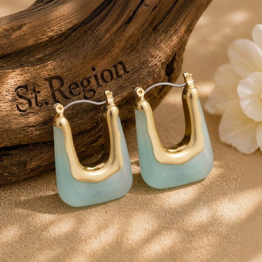 Blue Resin & 18K Gold-Plated U-Shape Huggie Earring