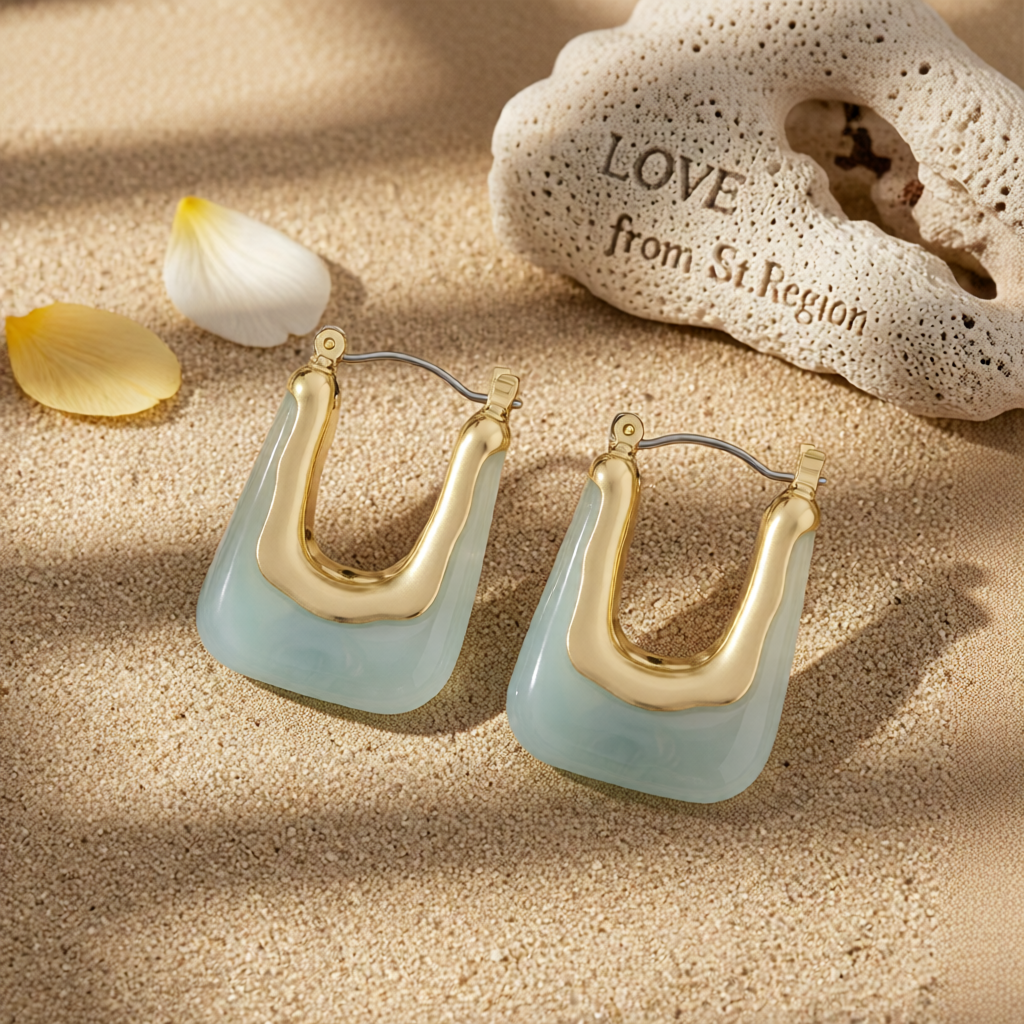 Blue Resin & 18K Gold-Plated U-Shape Huggie Earring