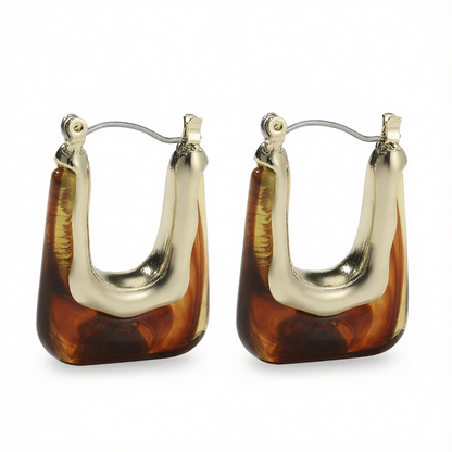 Brown Resin & 18K Gold-Plated U-Shape Huggie Earring