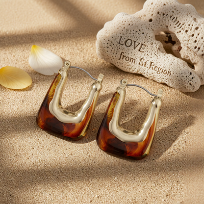 Brown Resin & 18K Gold-Plated U-Shape Huggie Earring