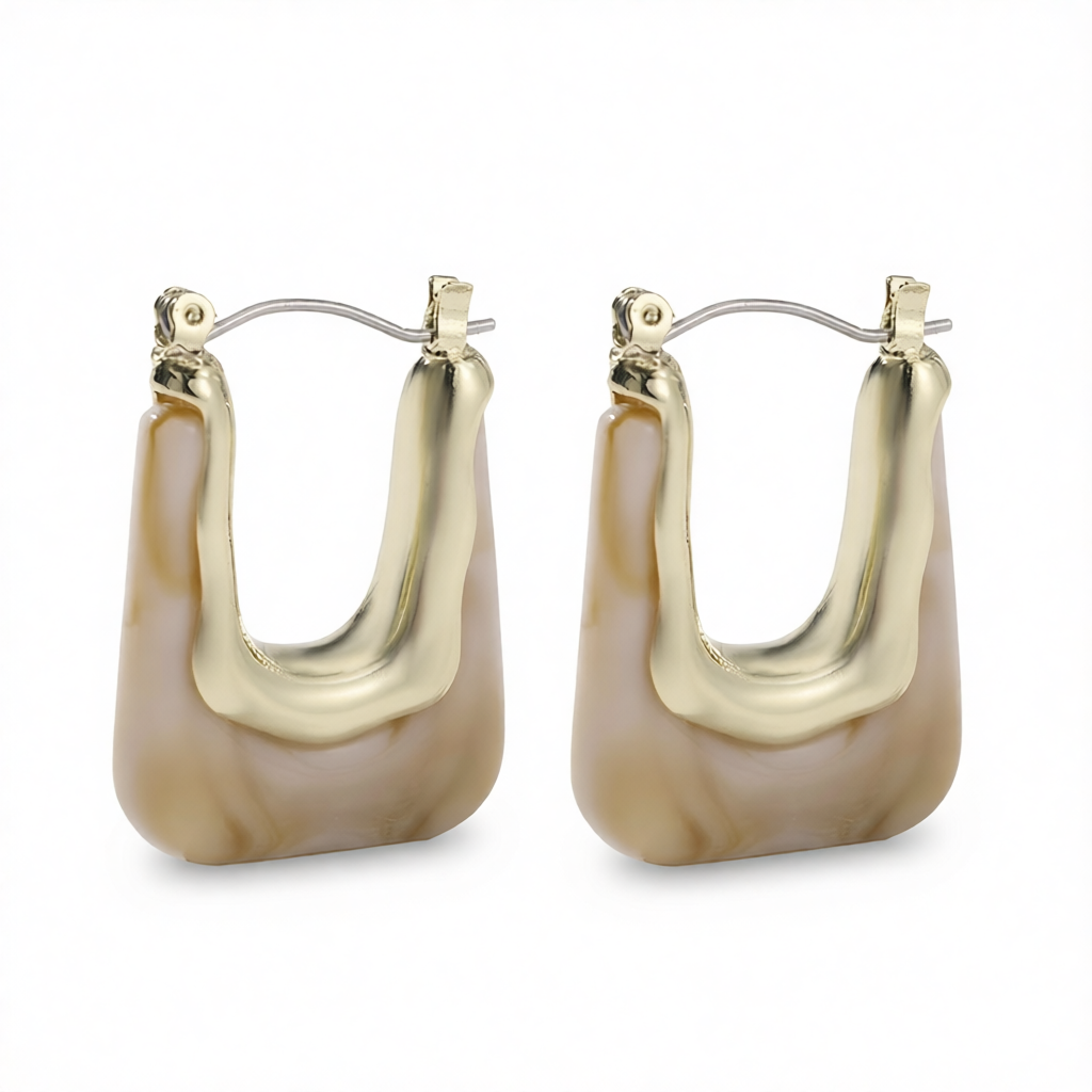 Coffee Resin & 18K Gold-Plated U-Shape Huggie Earring
