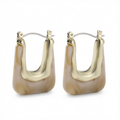 Coffee Resin & 18K Gold-Plated U-Shape Huggie Earring