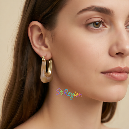 Coffee Resin & 18K Gold-Plated U-Shape Huggie Earring