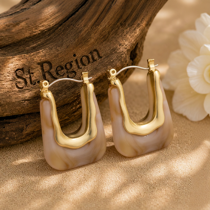 Coffee Resin & 18K Gold-Plated U-Shape Huggie Earring