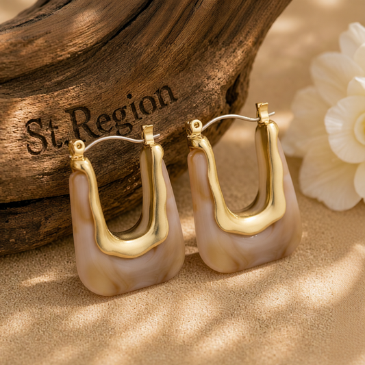 Coffee Resin & 18K Gold-Plated U-Shape Huggie Earring