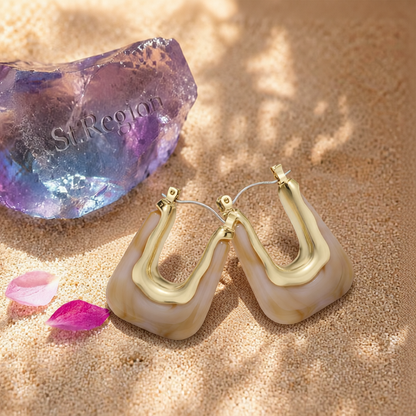 Coffee Resin & 18K Gold-Plated U-Shape Huggie Earring